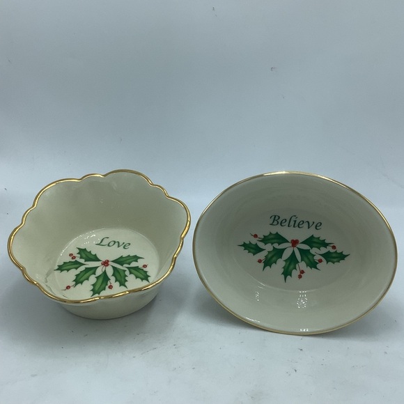 Two Lenox Small Candy/Nut  Dishes with Sentiment Believe and Love - Picture 1 of 9